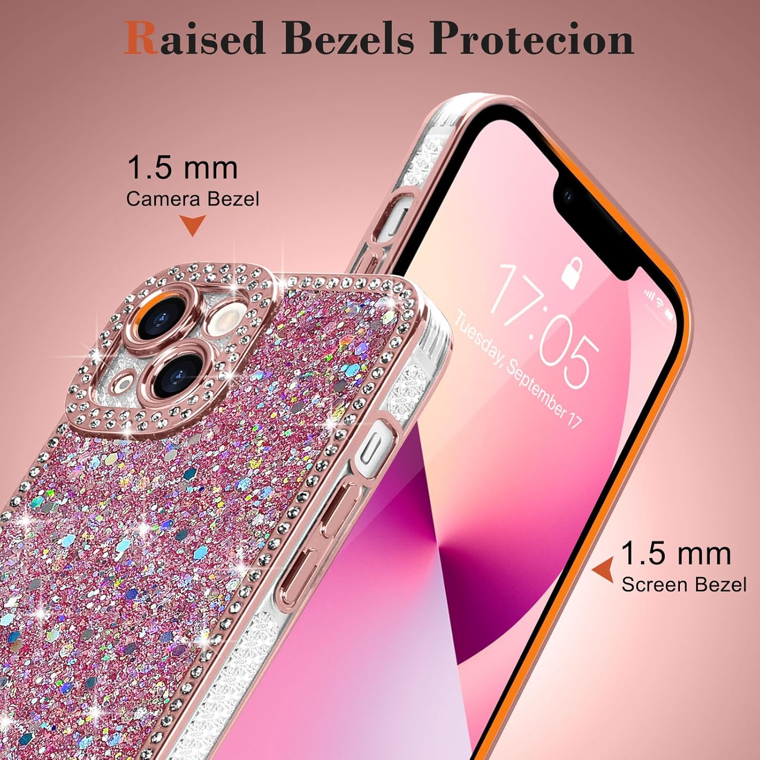 Lafunda for iPhone 13 Case Glitter, Luxury Shiny Bling Sparkly Phone Cover with Crystal Diamonds Rhinestone for Women Girls Soft TPU Slim Shockproof Protective Phone Case for iPhone 13 6.1, Pink